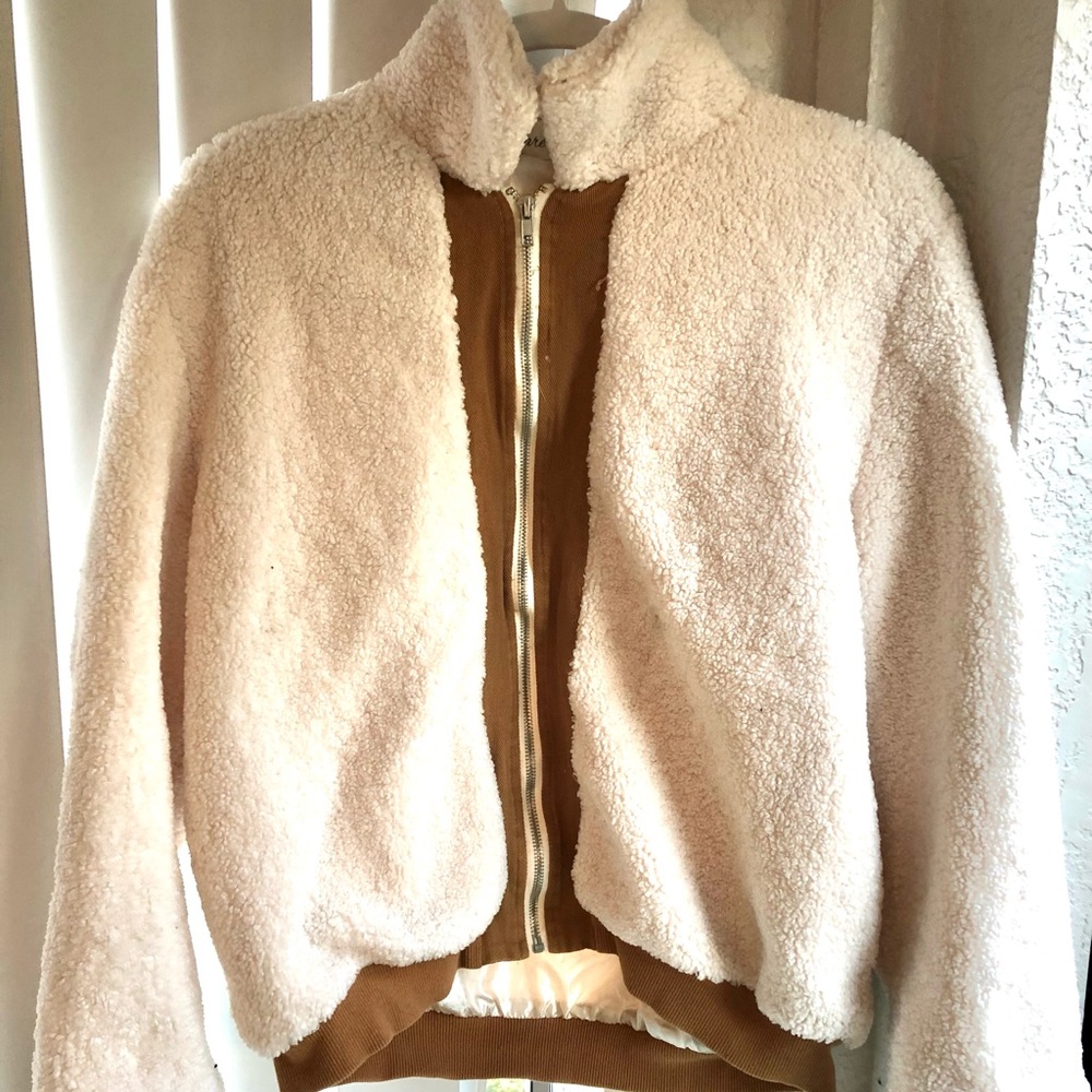 Cream and brown women’s teddy jacket
